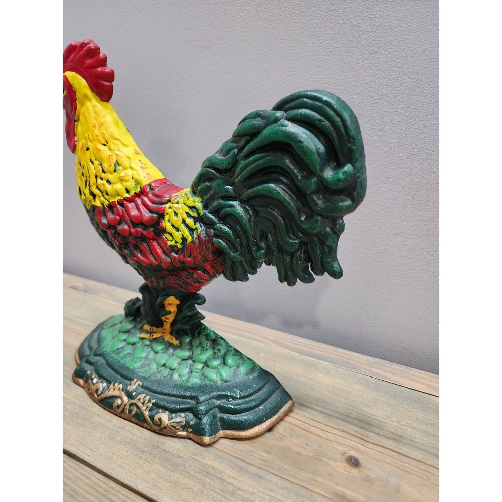 Vintage Cast Iron Rooster Door Stop 11" Hand Painted Heavy - Picture 5 of 10